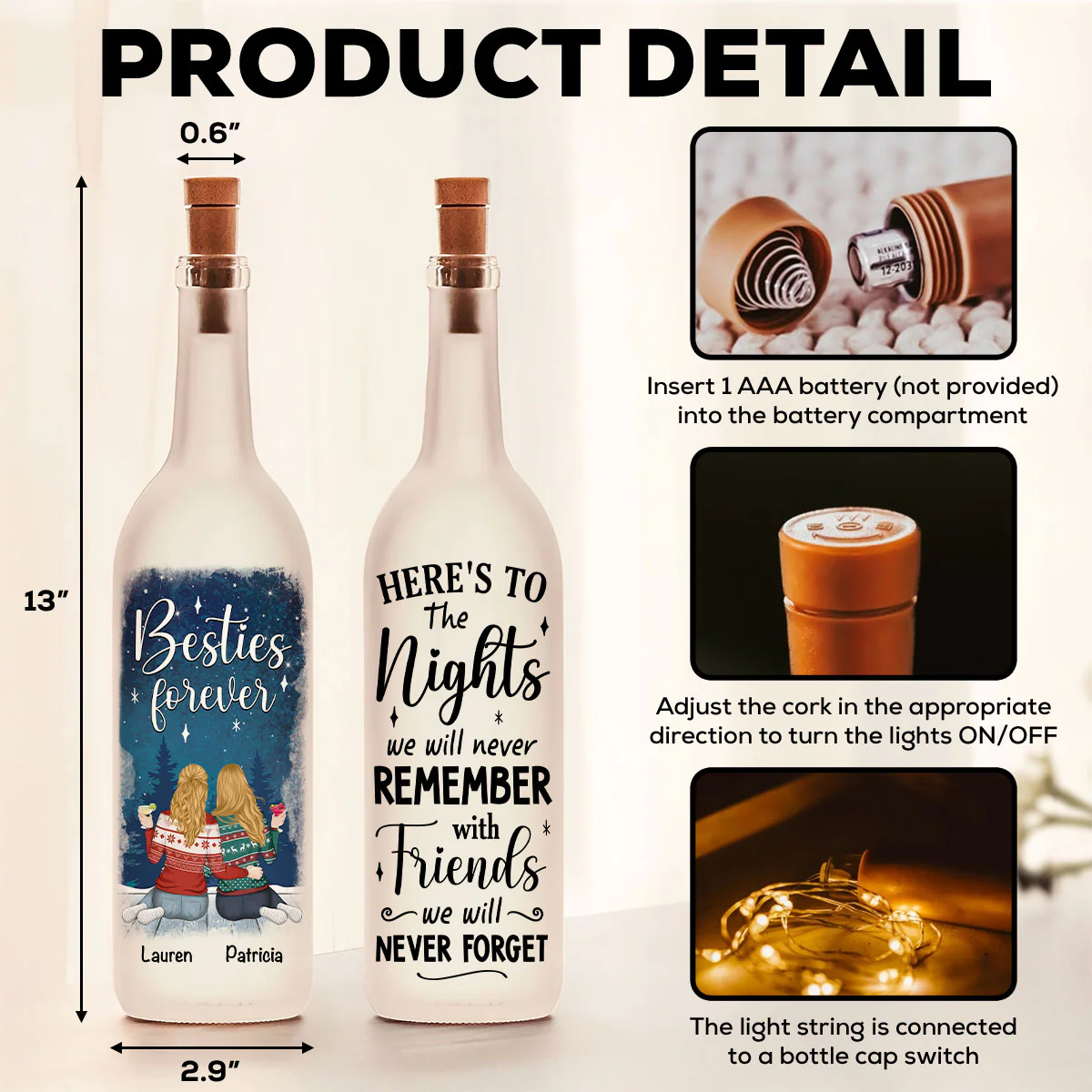 Besties For Life - Personalized Custom Bottle Lamp - Image 6