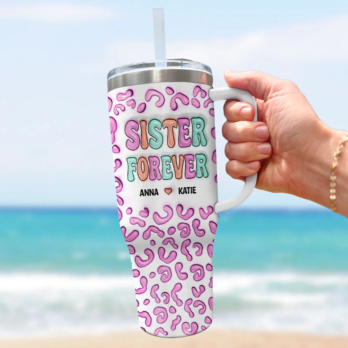 Besties For The Resties - Personalized Custom 3D Inflated Effect Printed 40 Oz Tumbler - Image 4