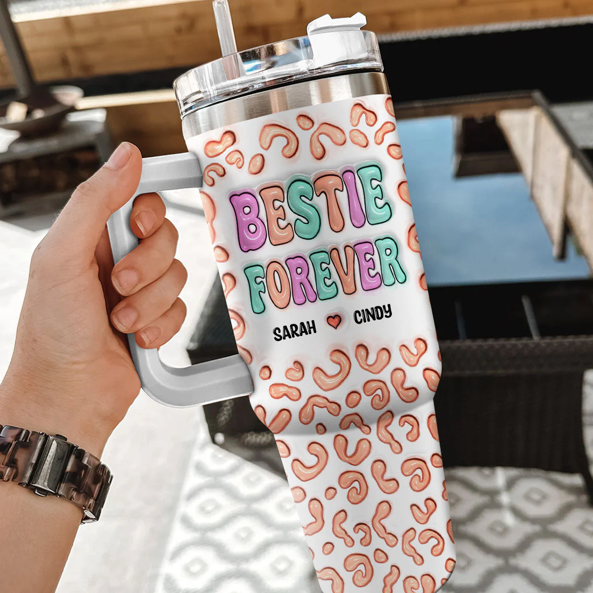 Besties For The Resties - Personalized Custom 3D Inflated Effect Printed 40 Oz Tumbler - Image 5
