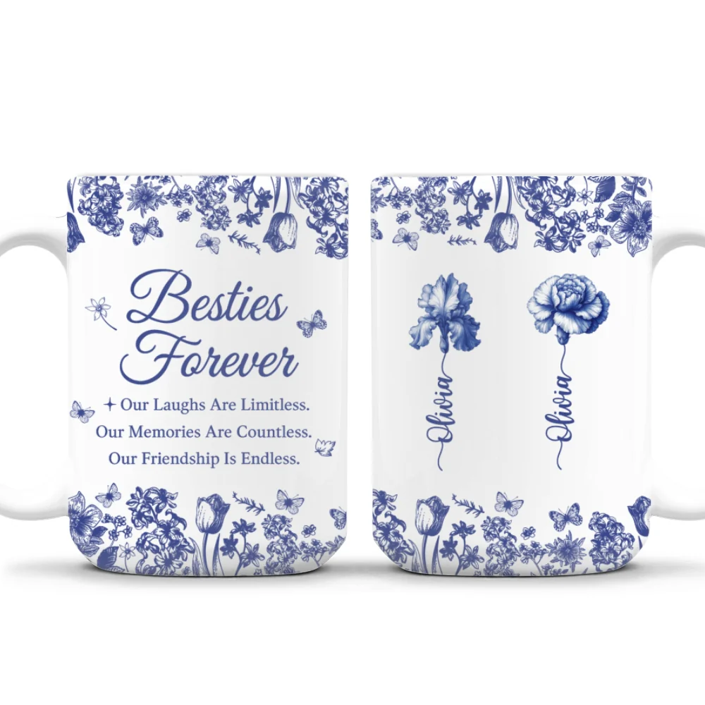 Besties Forever Blue Toile - Personalized Custom Coffee Mug - Image 8