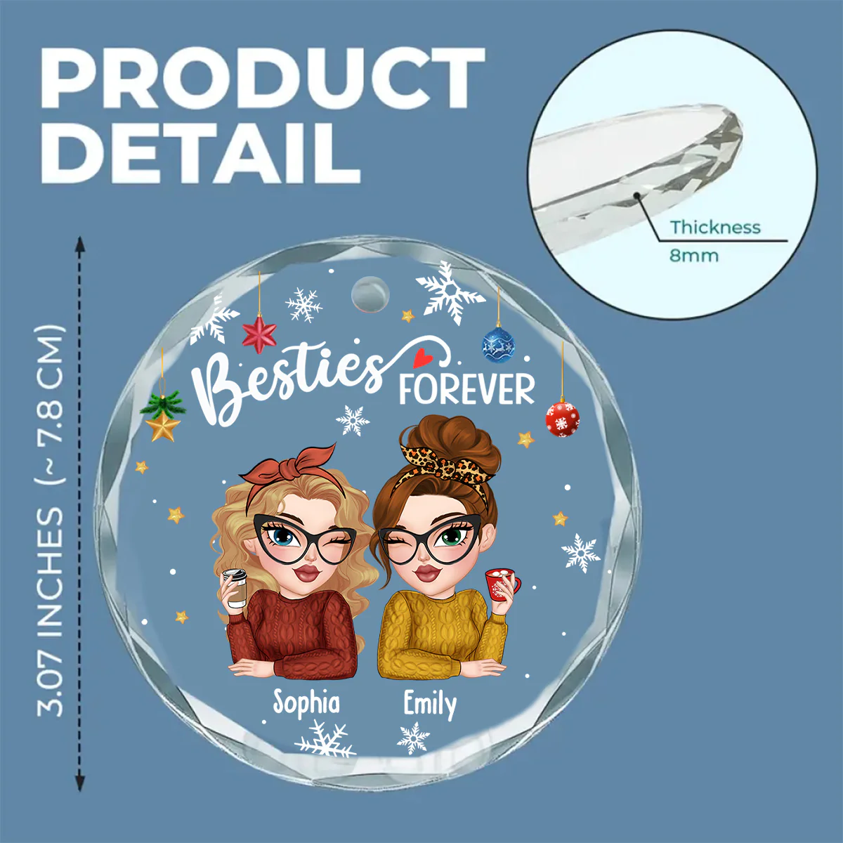 Besties Forever Christmas - Personalized Custom Glass Ornament - Image 3