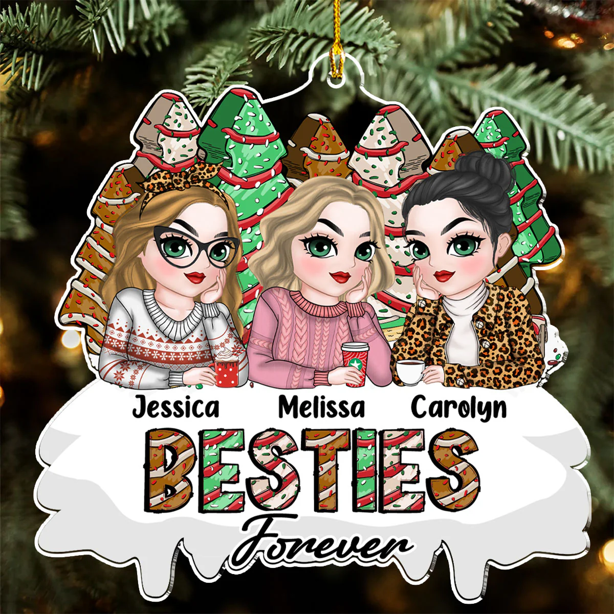 Besties Forever Christmas Tree Cake - Personalized Custom Acrylic Ornament - Image 4