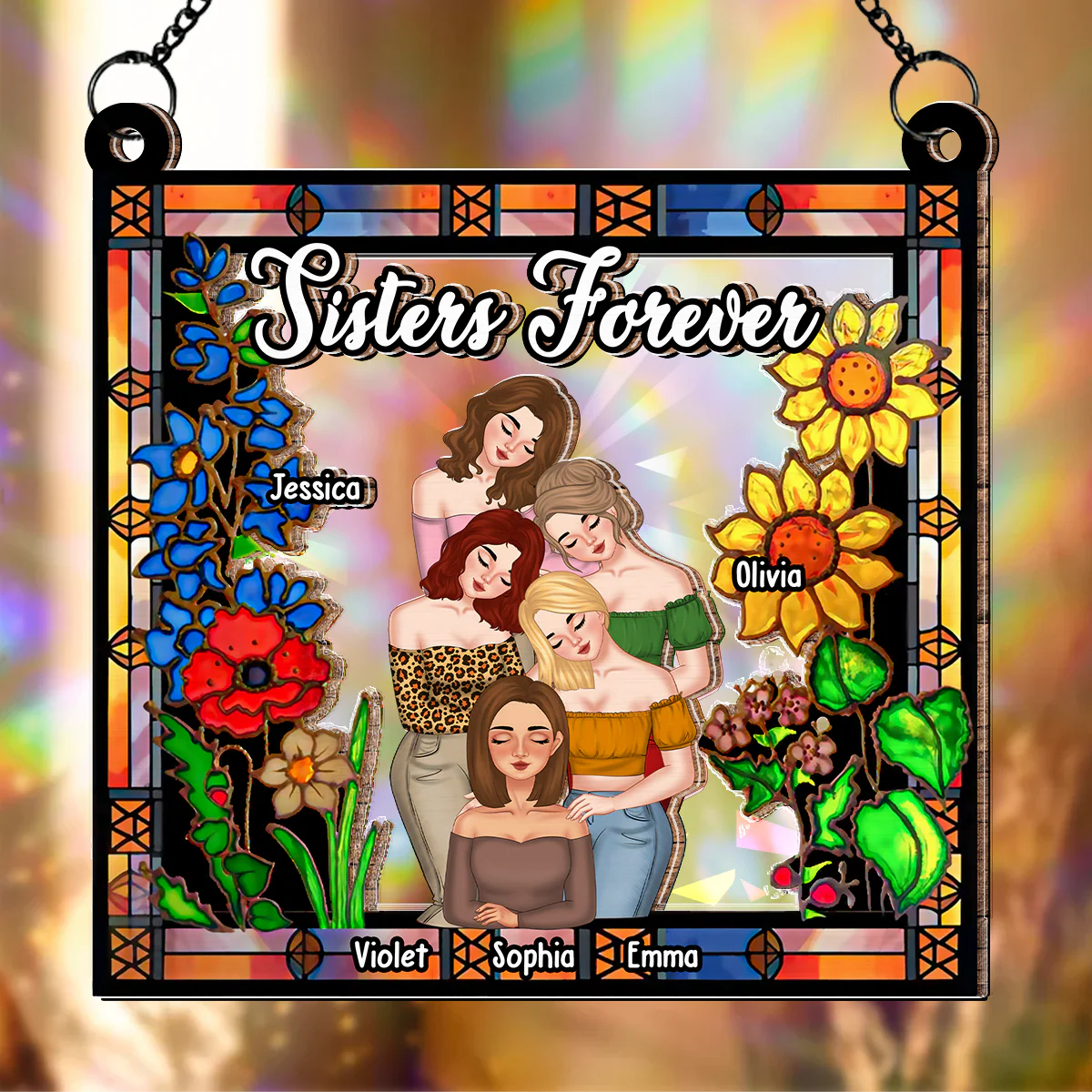 Besties Forever Floral Style - Personalized Custom Rainbow Suncatcher - Image 4