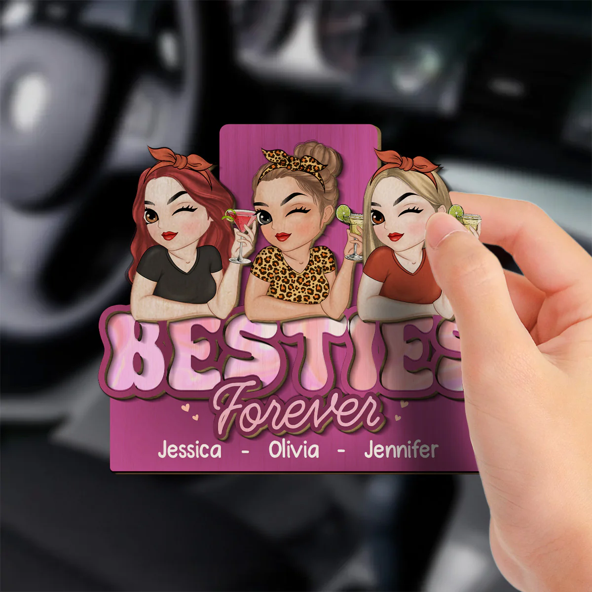 Besties Forever - Personalized Custom Car Visor Clip - Image 3