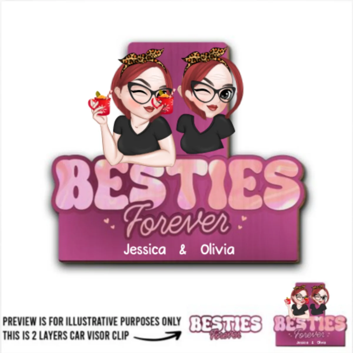 Besties Forever - Personalized Custom Car Visor Clip - Image 4