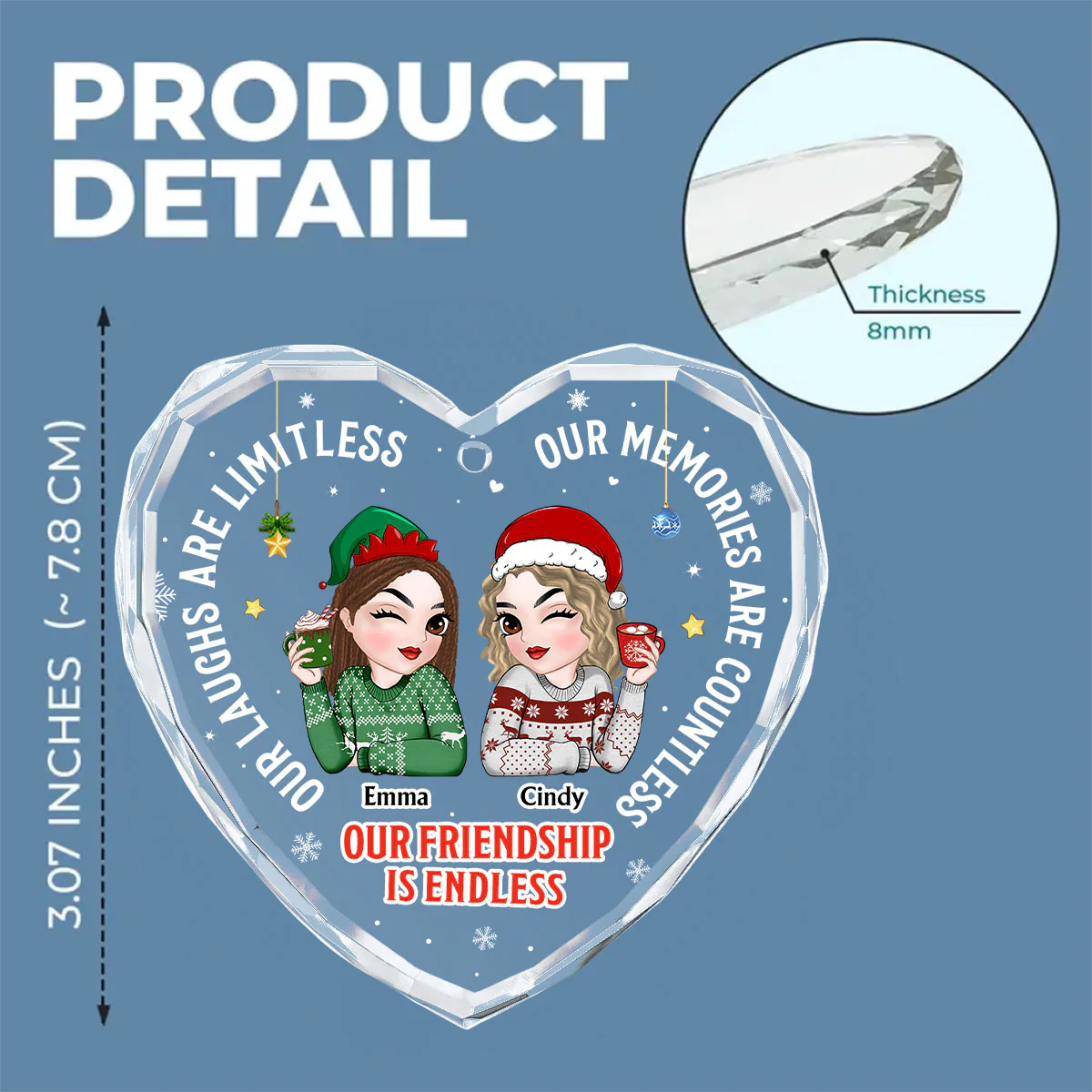 Besties Forever - Personalized Custom Glass Ornament - Image 4