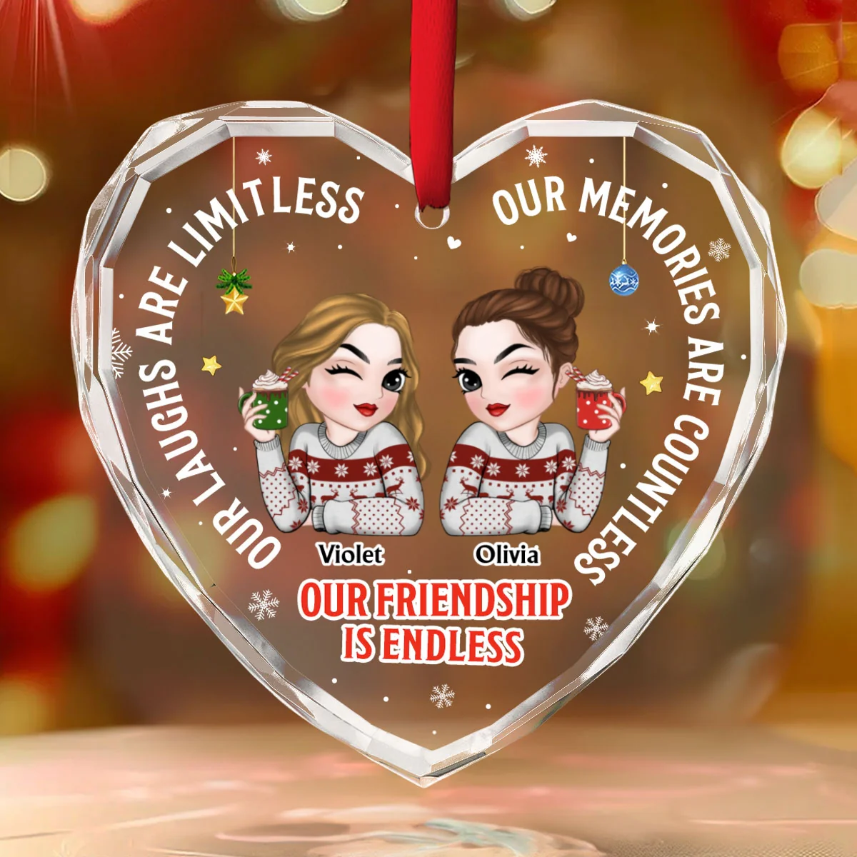 Besties Forever - Personalized Custom Glass Ornament - Image 5