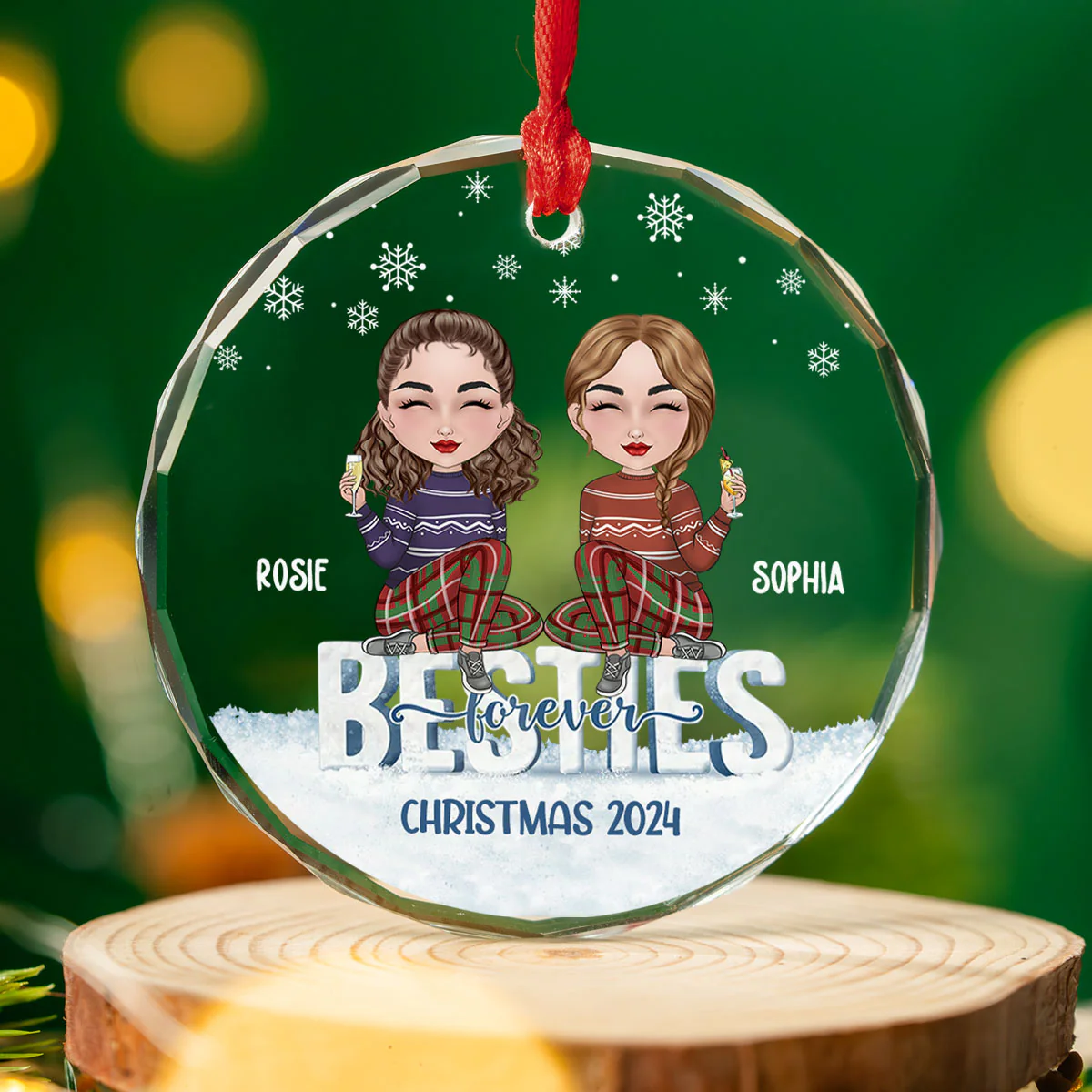 Besties Forever - Personalized Custom Glass Ornament - Image 4