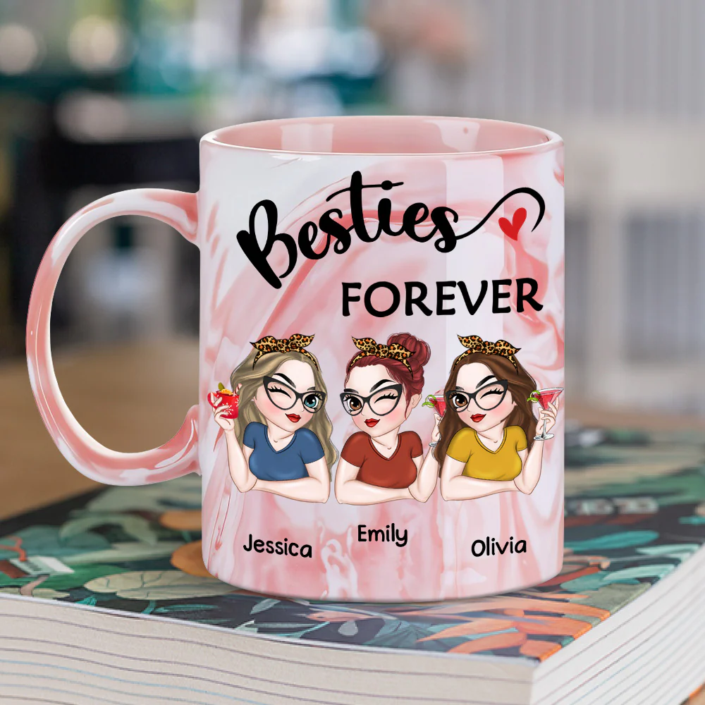Besties forever - Personalized Custom Pink Marble Mug - Image 2