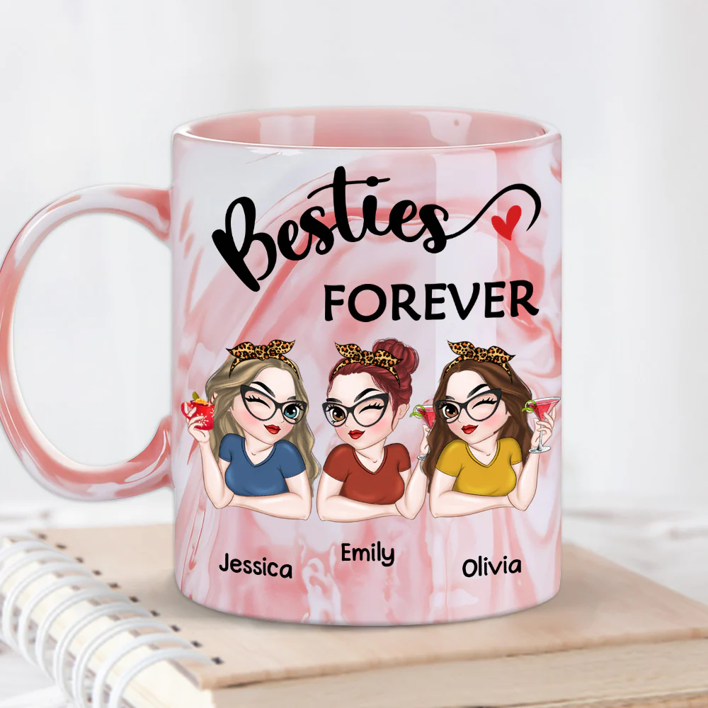 Besties forever - Personalized Custom Pink Marble Mug - Image 4