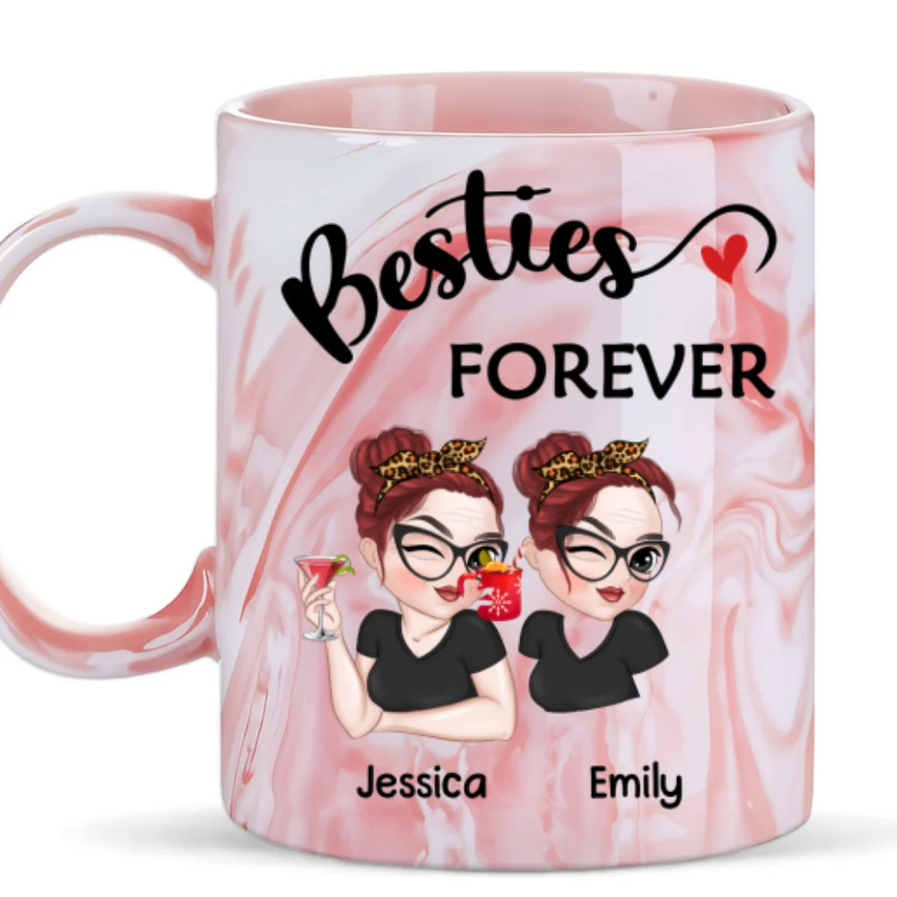 Besties forever - Personalized Custom Pink Marble Mug - Image 6