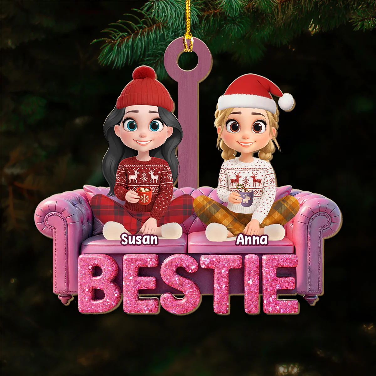 Besties Forever - Personalized Custom Wood Ornament