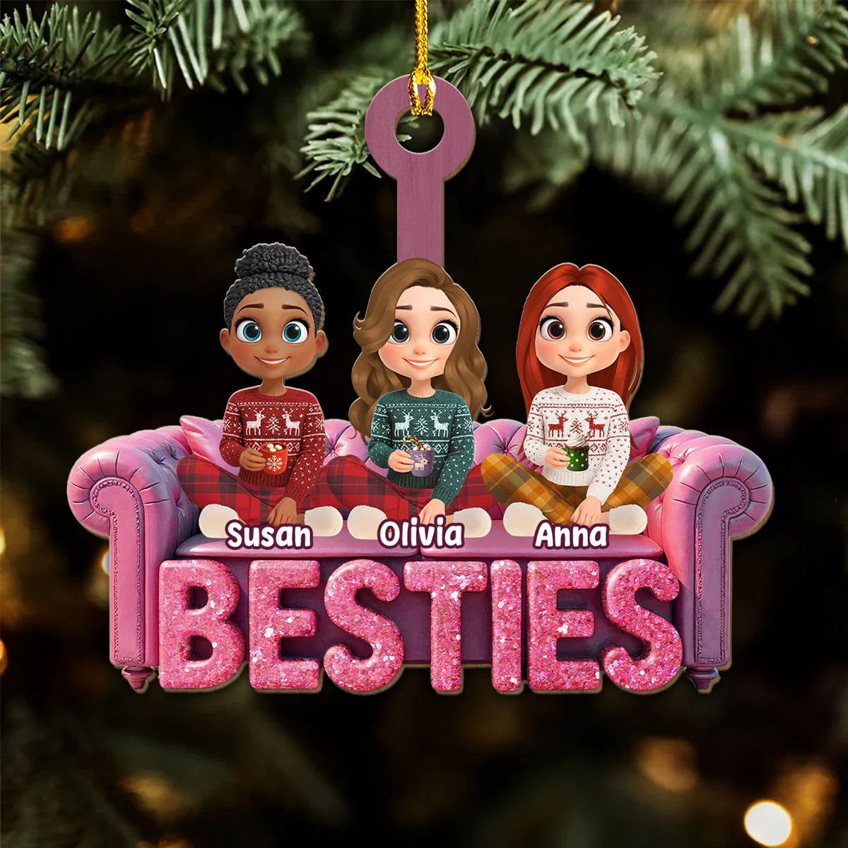 Besties Forever - Personalized Custom Wood Ornament - Image 3