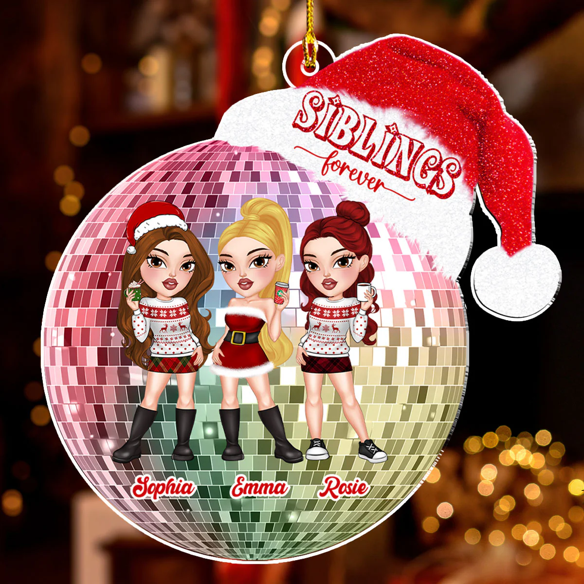 Besties Forever Santa Disco Ball - Personalized Custom Acrylic Ornament - Image 3