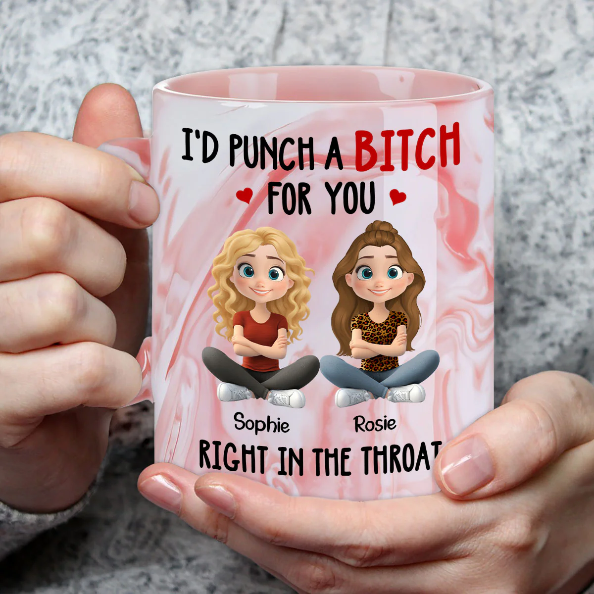 Besties Forever Together - Personalized Custom Pink Marble Mug - Image 3