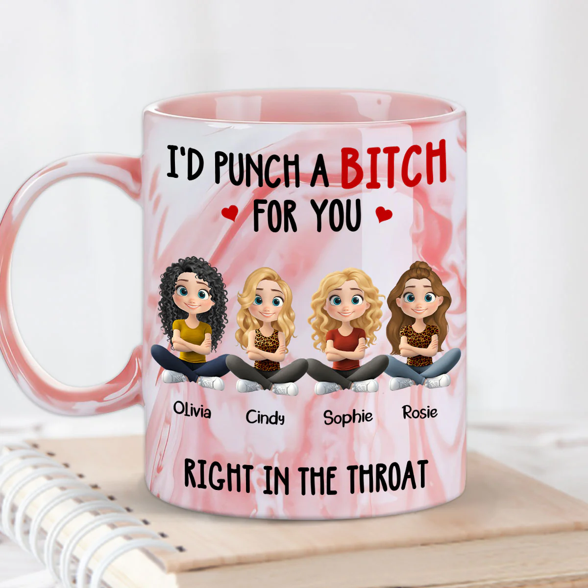 Besties Forever Together - Personalized Custom Pink Marble Mug - Image 4