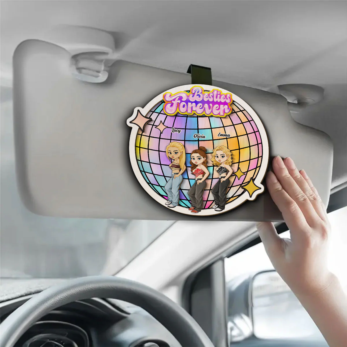 Besties Forever Version 3 - Personalized Custom Car Visor Clip - Image 2