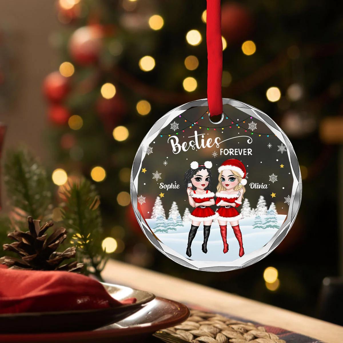 Besties Forever Version 2 - Personalized Custom Glass Ornament - Image 3