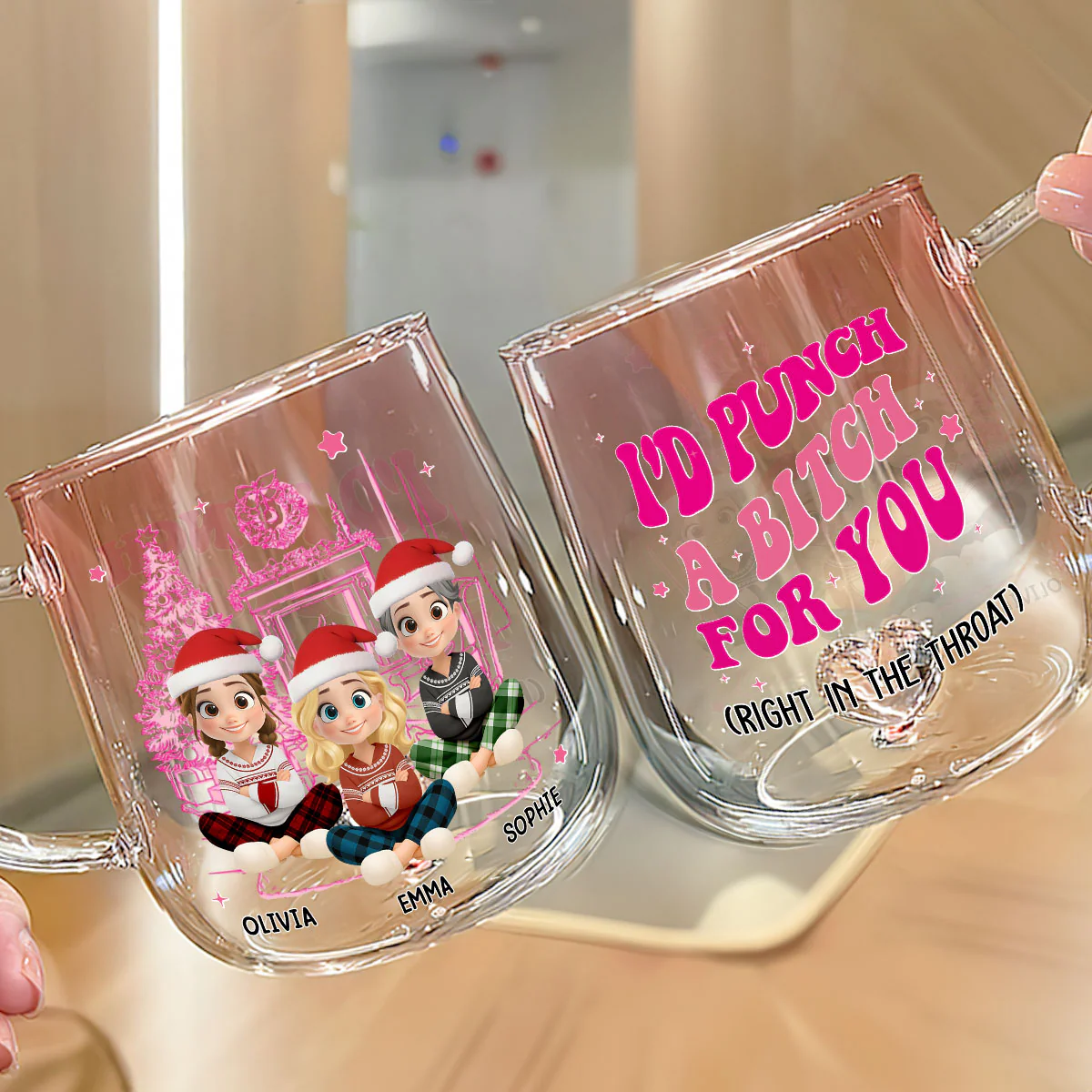Besties In Pink - Personalized Custom Pink Gradient Glass Mug - Image 4