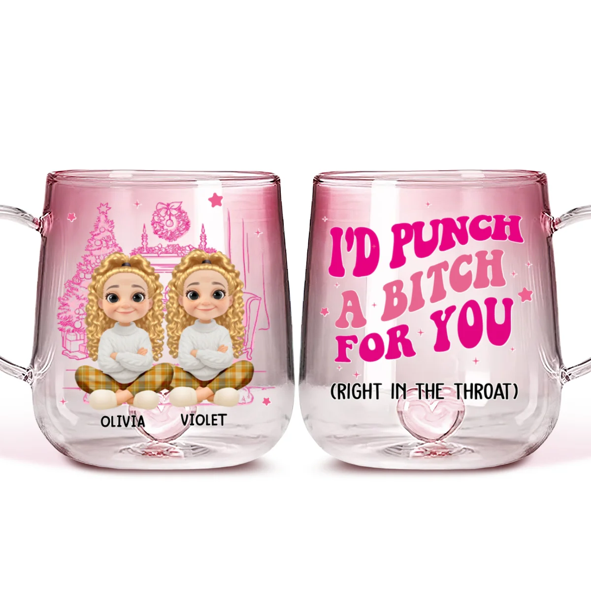 Besties In Pink - Personalized Custom Pink Gradient Glass Mug - Image 6