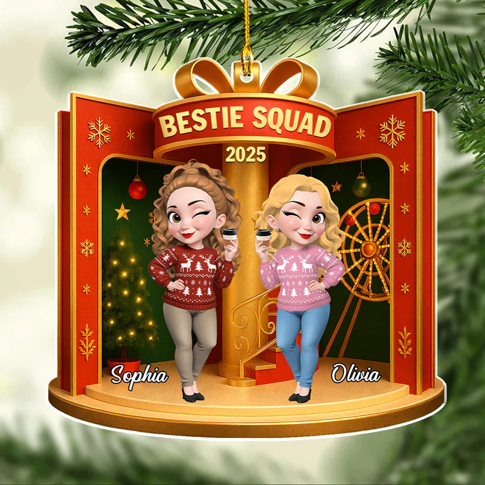Besties In The Dollhouse - Personalized Custom Acrylic Ornament - Image 2