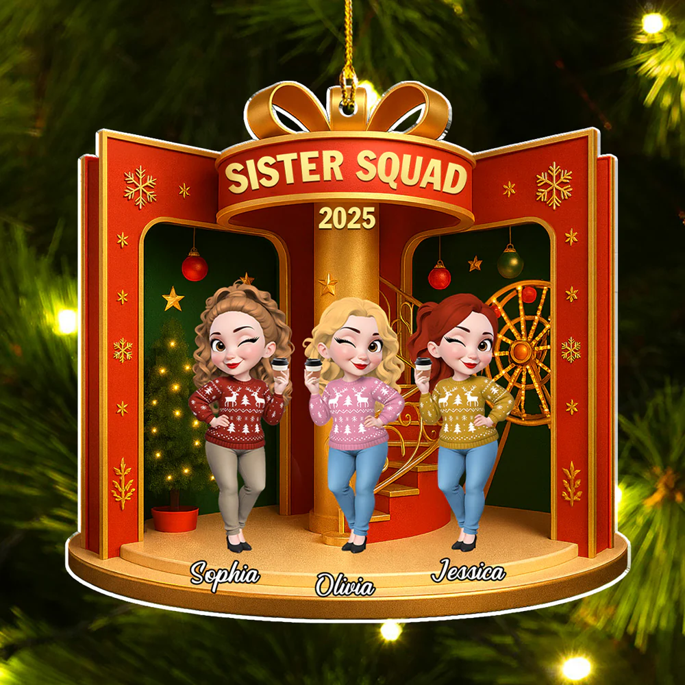 Besties In The Dollhouse - Personalized Custom Acrylic Ornament - Image 3