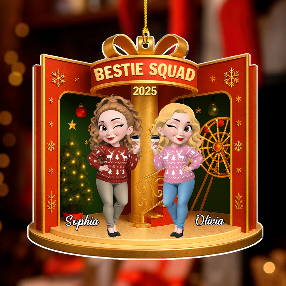 Besties In The Dollhouse - Personalized Custom Acrylic Ornament - Image 4