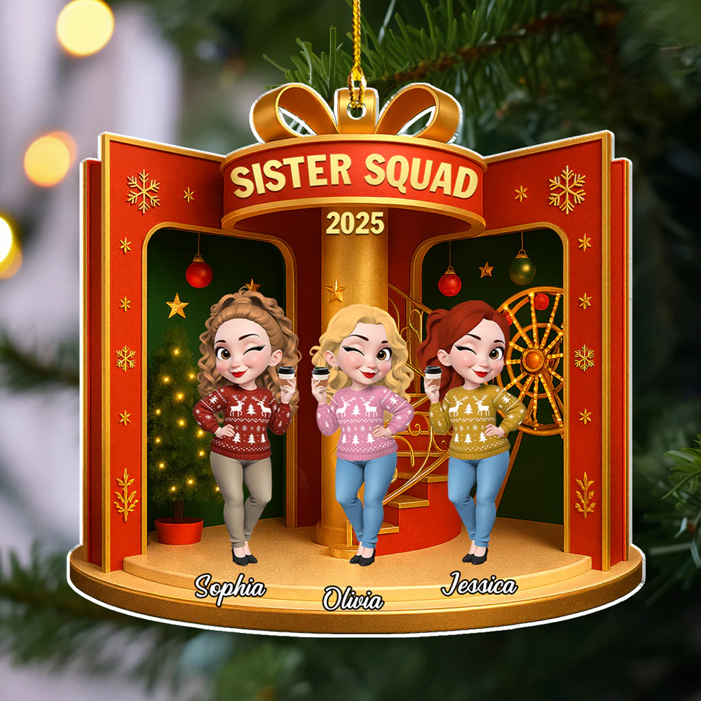 Besties In The Dollhouse - Personalized Custom Acrylic Ornament - Image 5