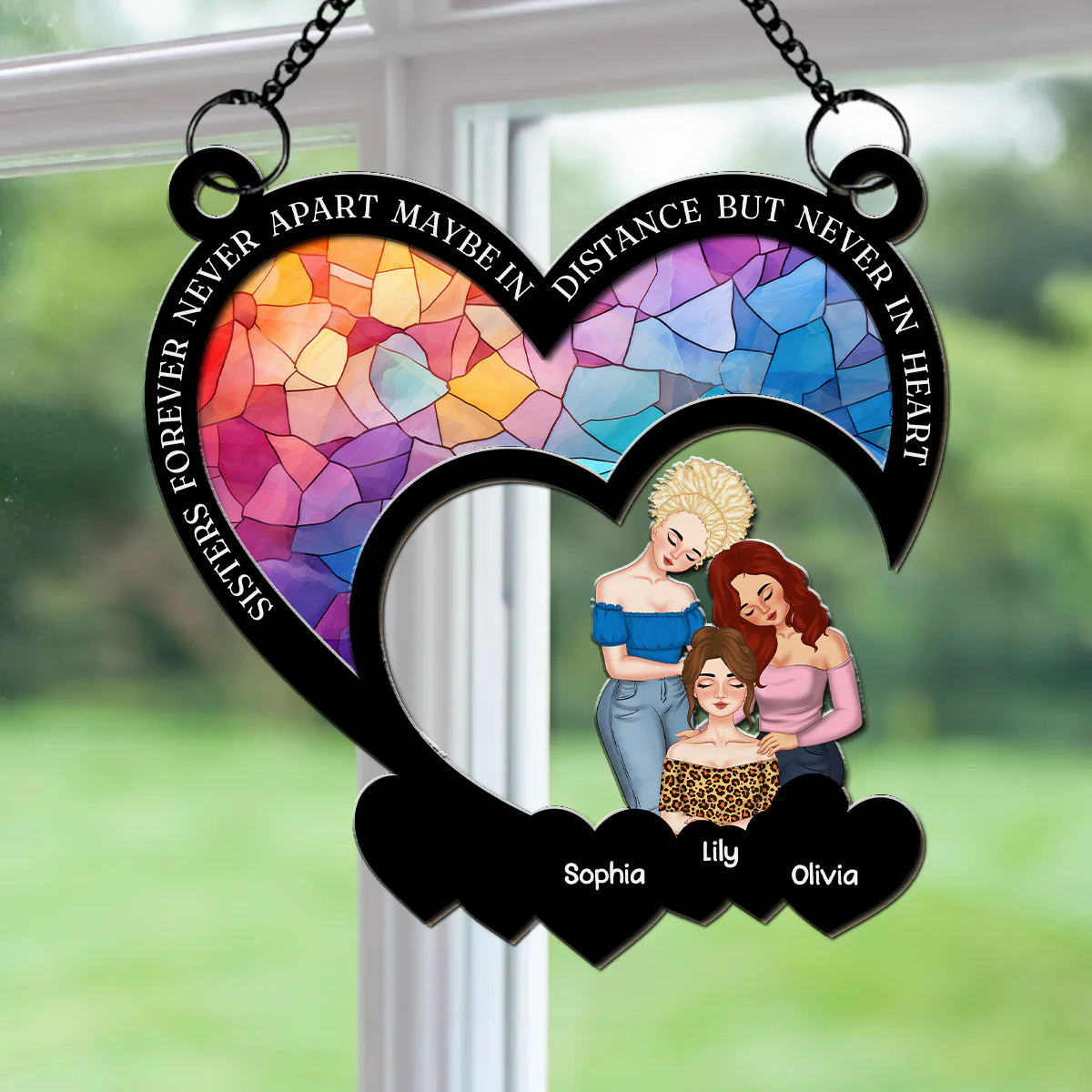 Besties Lean On Shoulder - Personalized Custom Suncatcher - Image 2