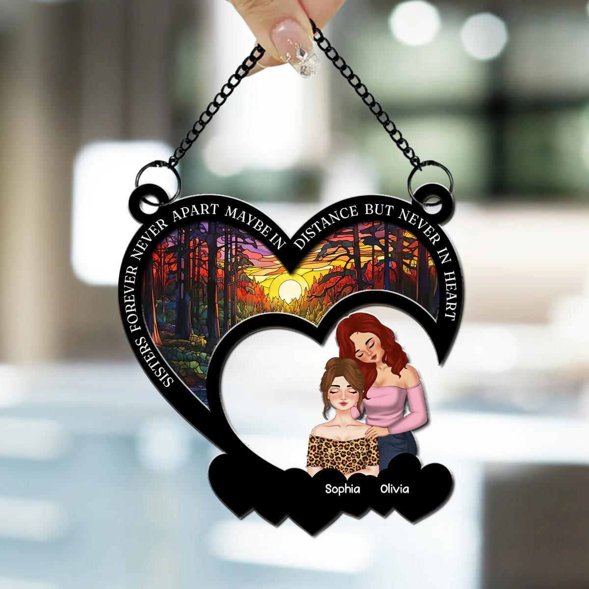 Besties Lean On Shoulder - Personalized Custom Suncatcher - Image 5