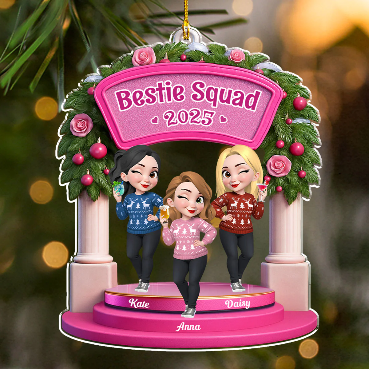 Besties Make The Season Bright - Personalized Custom Acrylic Ornament - Image 4
