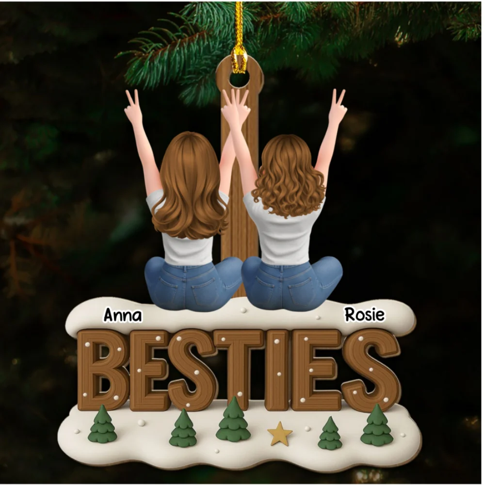 Besties Since Forever - Personalized Custom 3D Effect Wood Ornament - Image 5