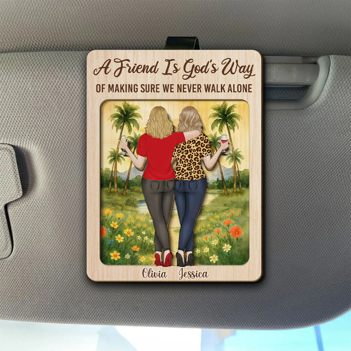 Besties Sisters Never Walk Alone - Personalized Custom Car Visor Clip - Image 2