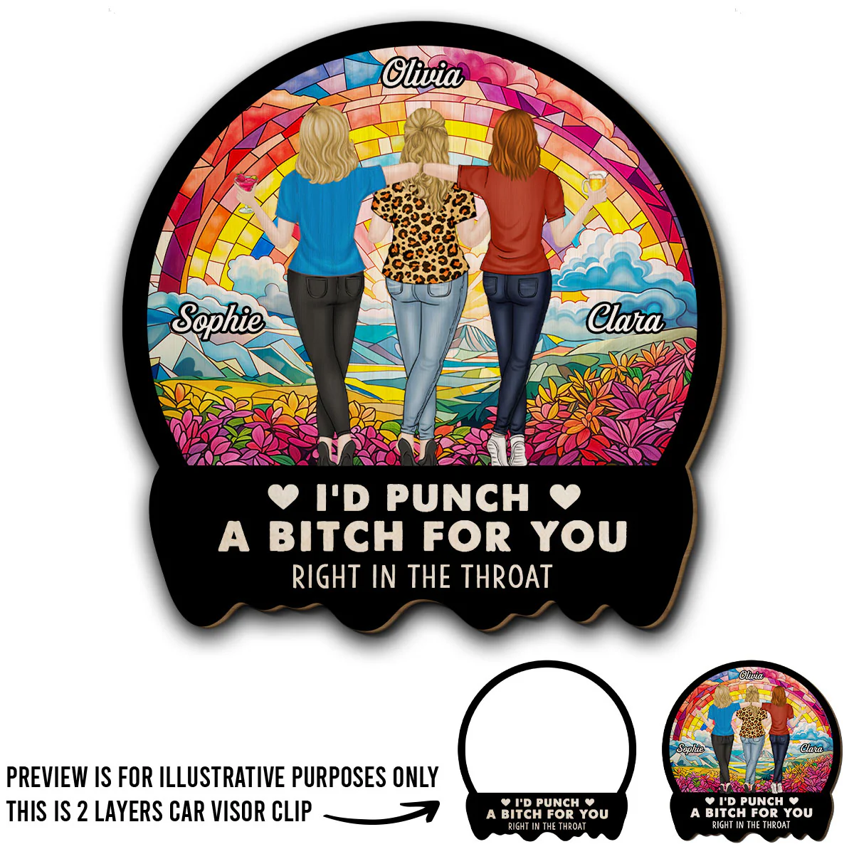 Besties Sisters Punch For You - Personalized Custom Car Visor Clip - Image 4