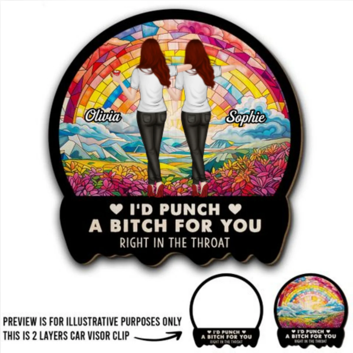 Besties Sisters Punch For You - Personalized Custom Car Visor Clip - Image 5