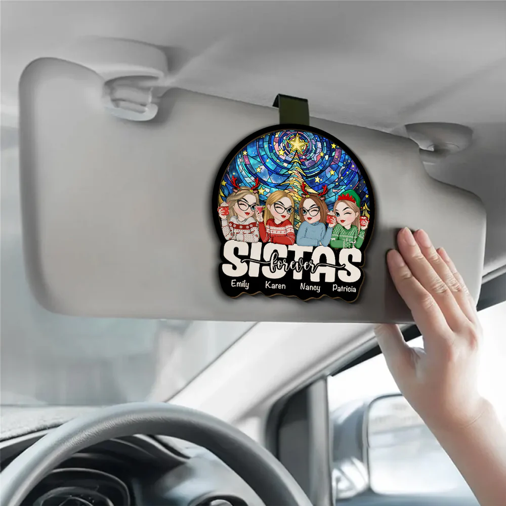 Besties Sitting Christmas 2024 - Personalized Custom Car Visor Clip - Image 3