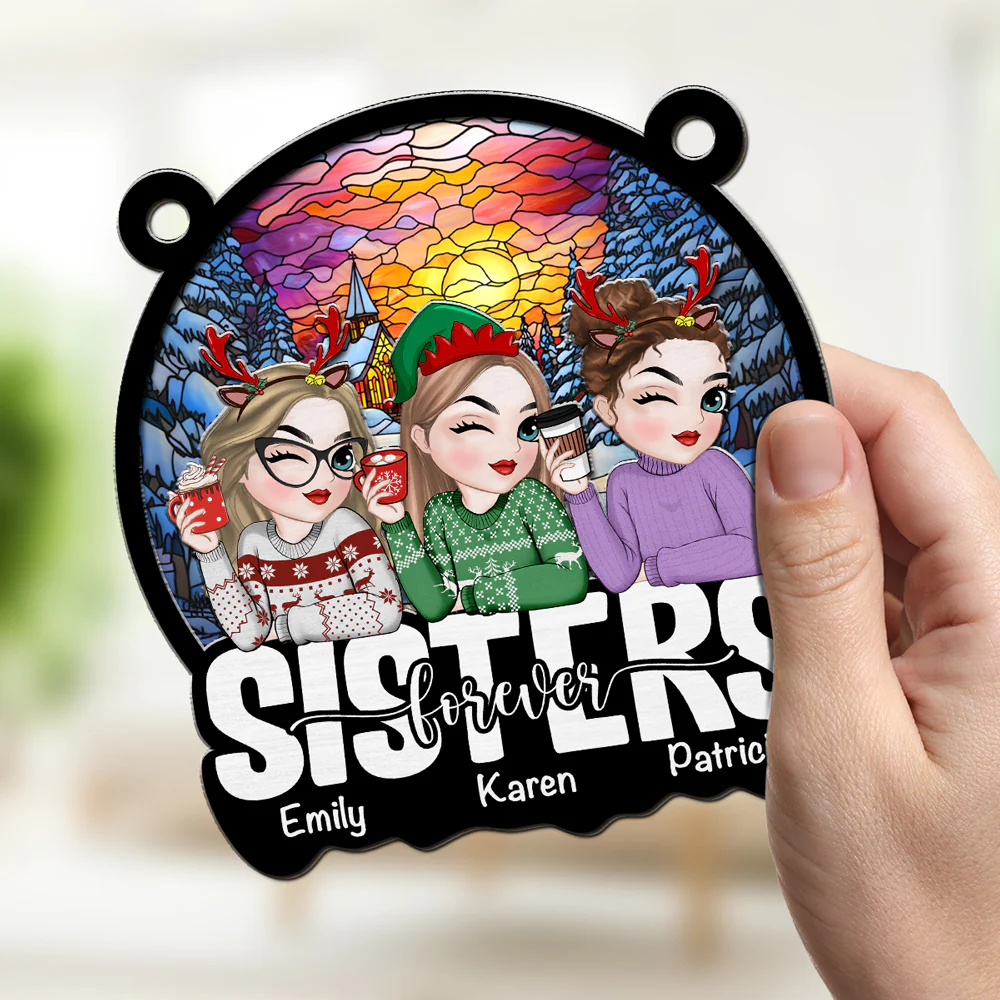 Besties Sitting Christmas 2024 - Personalized Custom Suncatcher - Image 2