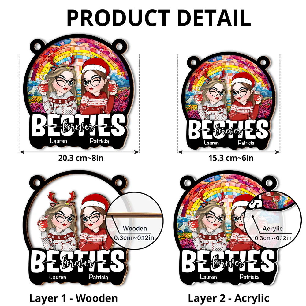 Besties Sitting Christmas 2024 - Personalized Custom Suncatcher - Image 5