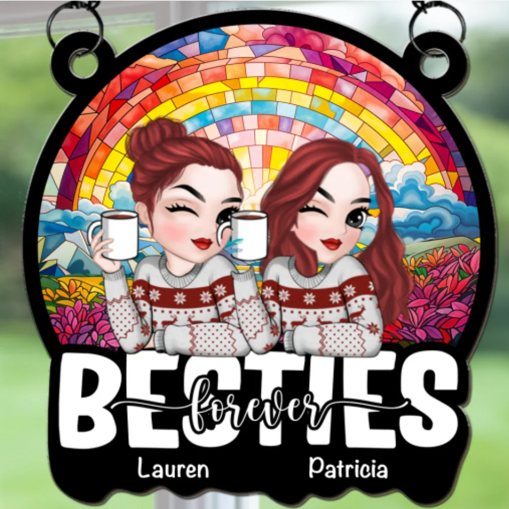 Besties Sitting Christmas 2024 - Personalized Custom Suncatcher - Image 6