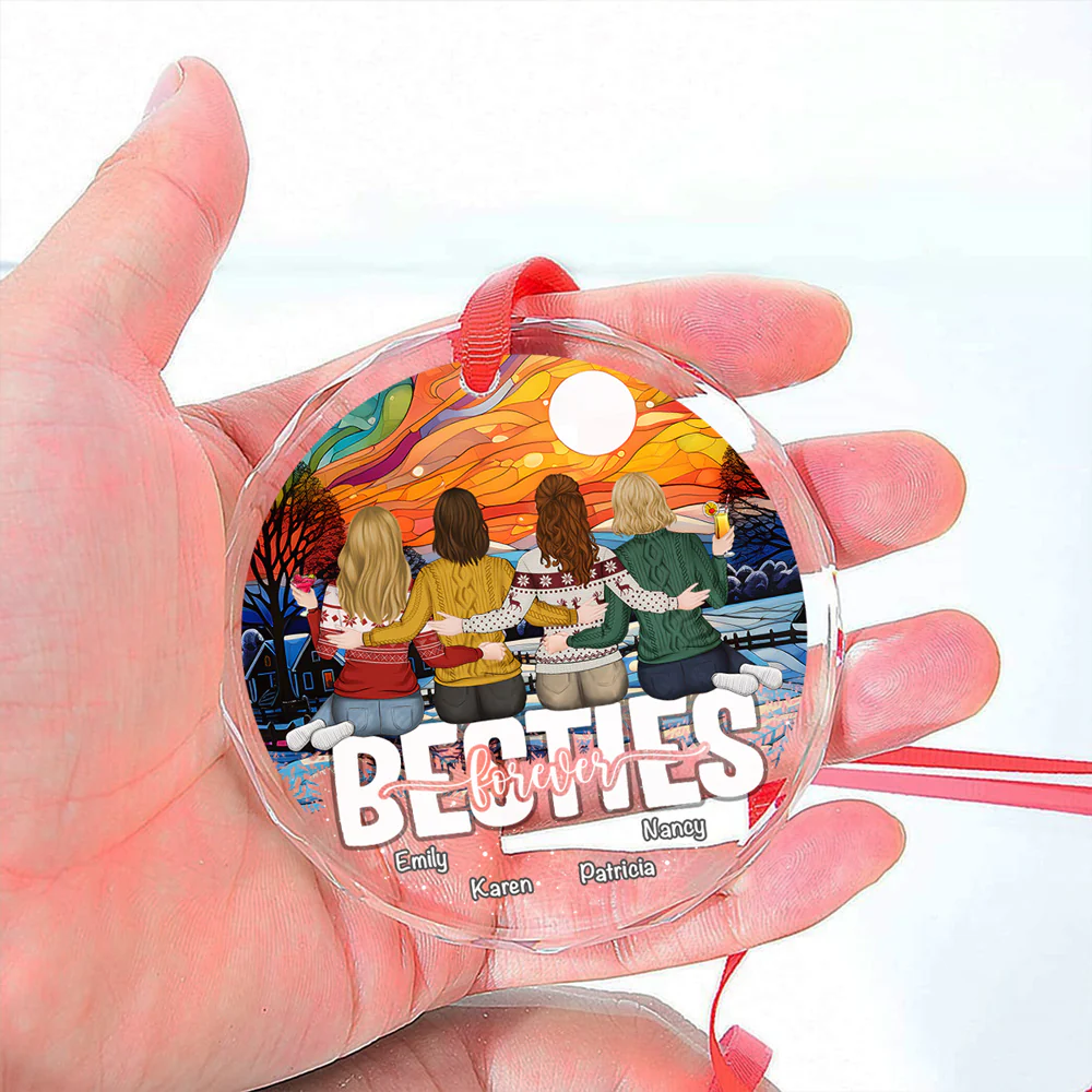 Besties Sitting Christmas - Personalized Custom Glass Ornament - Image 4