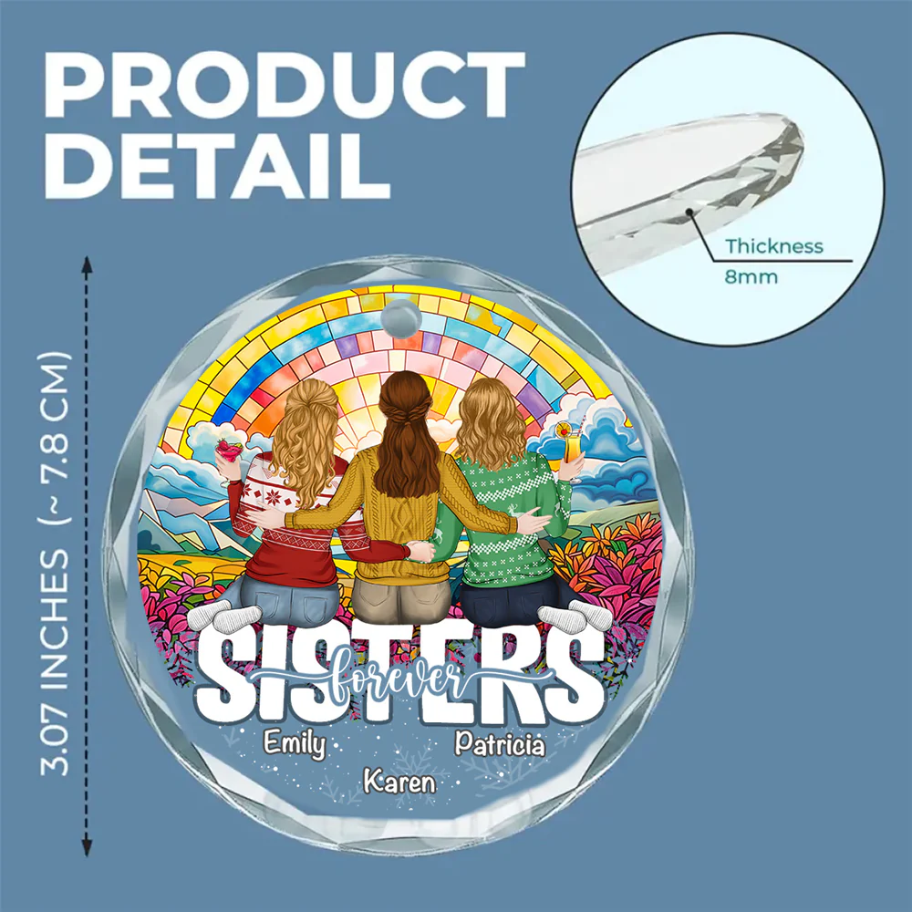 Besties Sitting Christmas - Personalized Custom Glass Ornament - Image 6