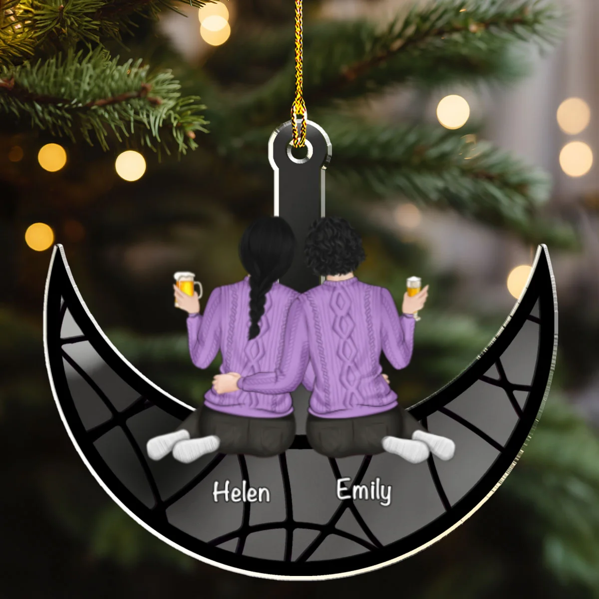 Besties Sitting On The Moon - Personalized Custom Mirrored Acrylic Ornament - Image 6