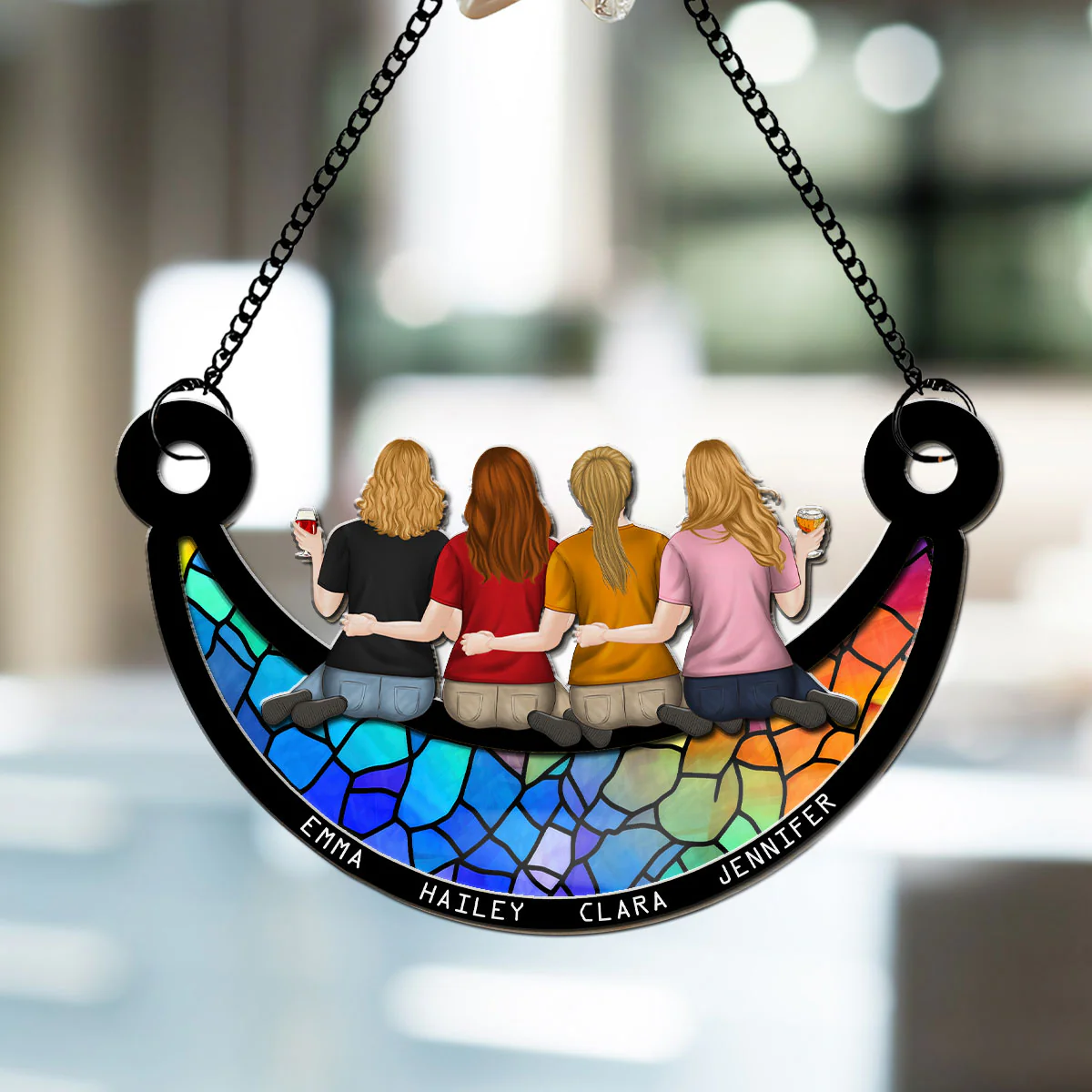 Besties Sitting On The Moon - Personalized Custom Suncatcher - Image 3