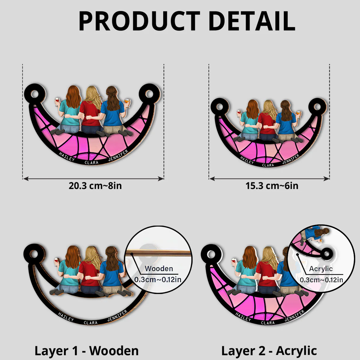 Besties Sitting On The Moon - Personalized Custom Suncatcher - Image 4