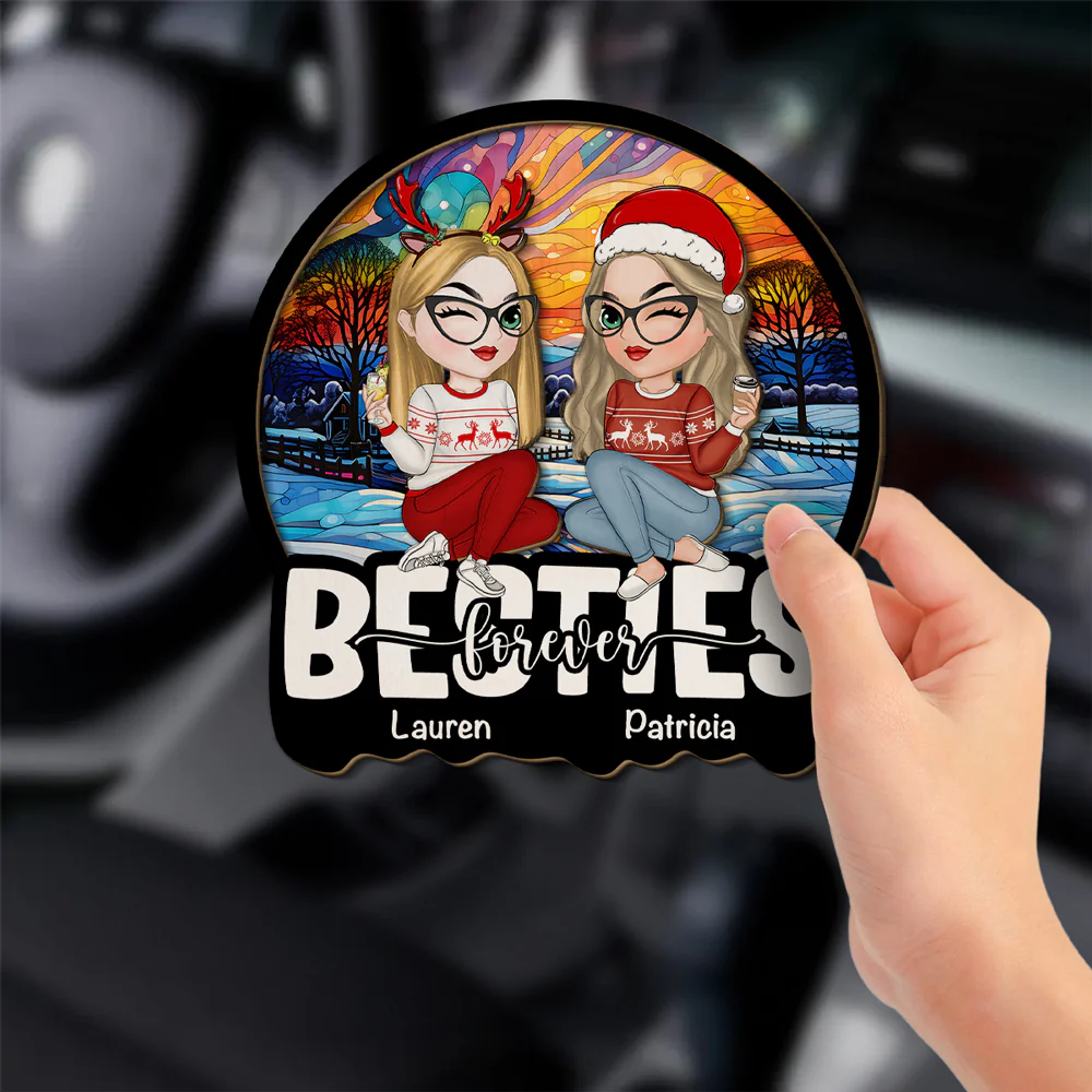 Besties Sitting Together Christmas - Personalized Custom Car Visor Clip - Image 3