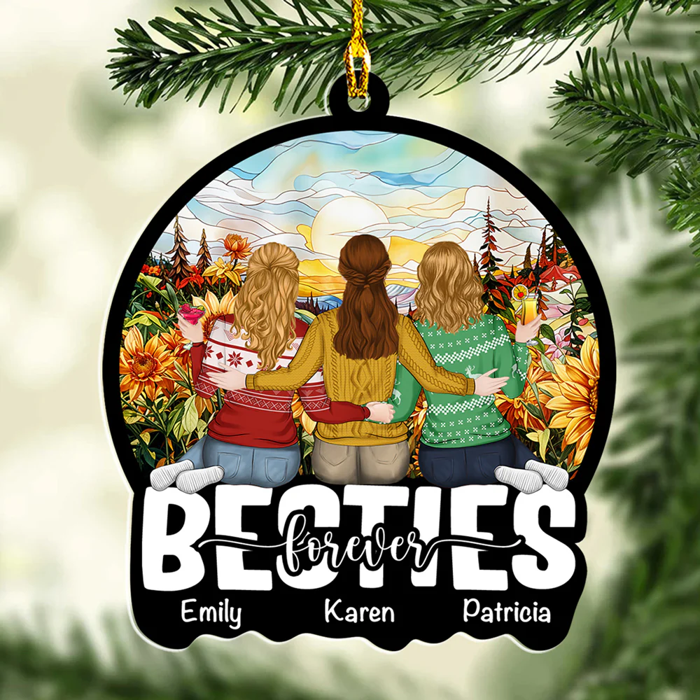 Besties Sitting Together - Personalized Custom Acrylic Ornament - Image 3