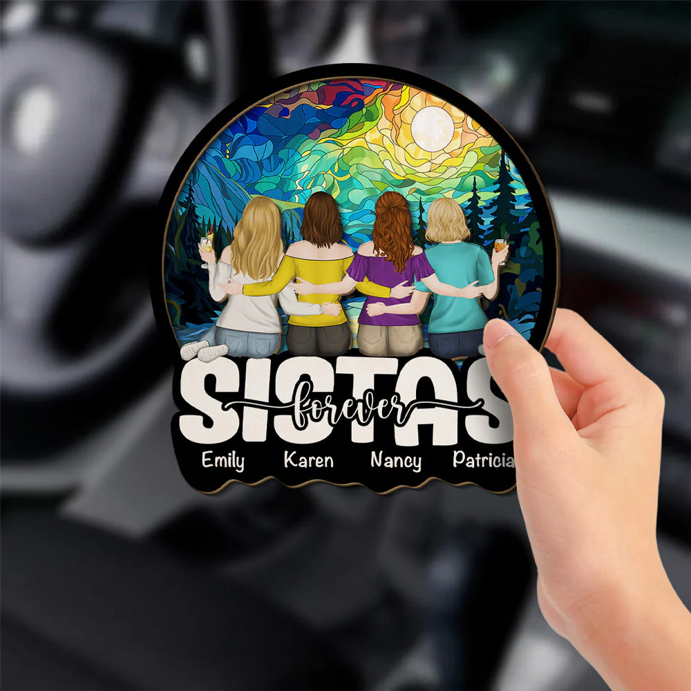 Besties Sitting Together - Personalized Custom Car Visor Clip - Image 2