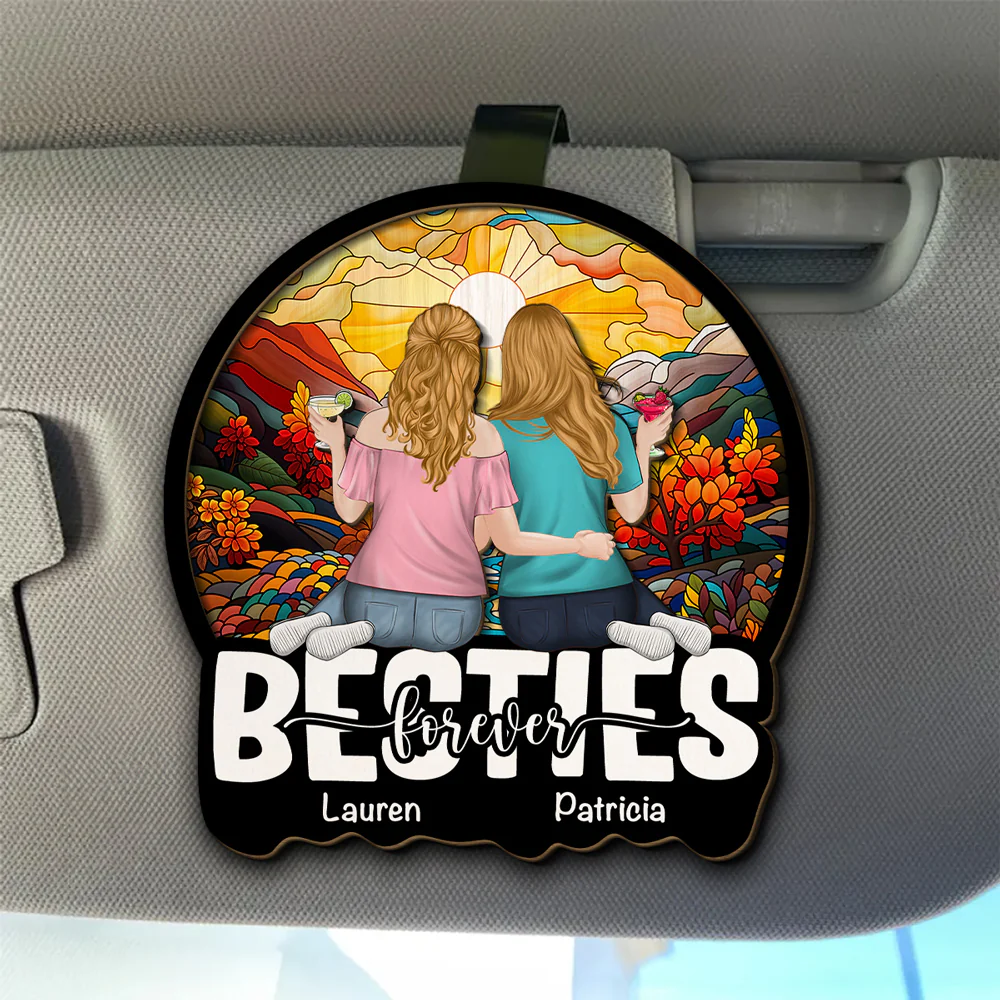 Besties Sitting Together - Personalized Custom Car Visor Clip - Image 4