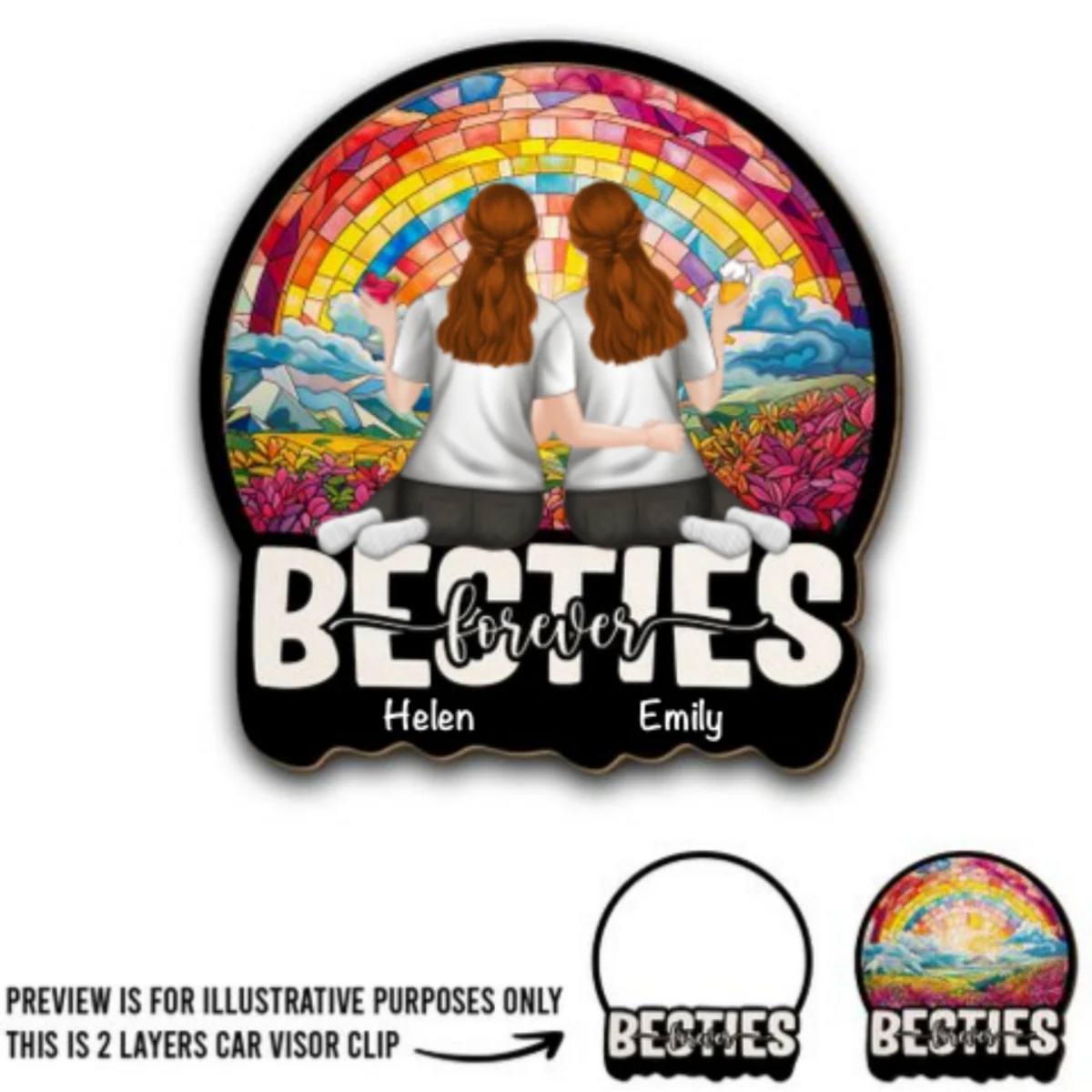 Besties Sitting Together - Personalized Custom Car Visor Clip - Image 6