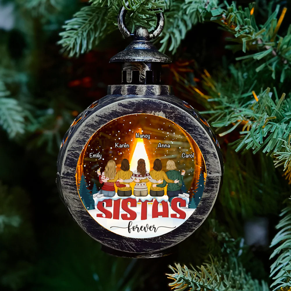 Besties Sitting Together - Personalized Custom Christmas Lantern - Image 2